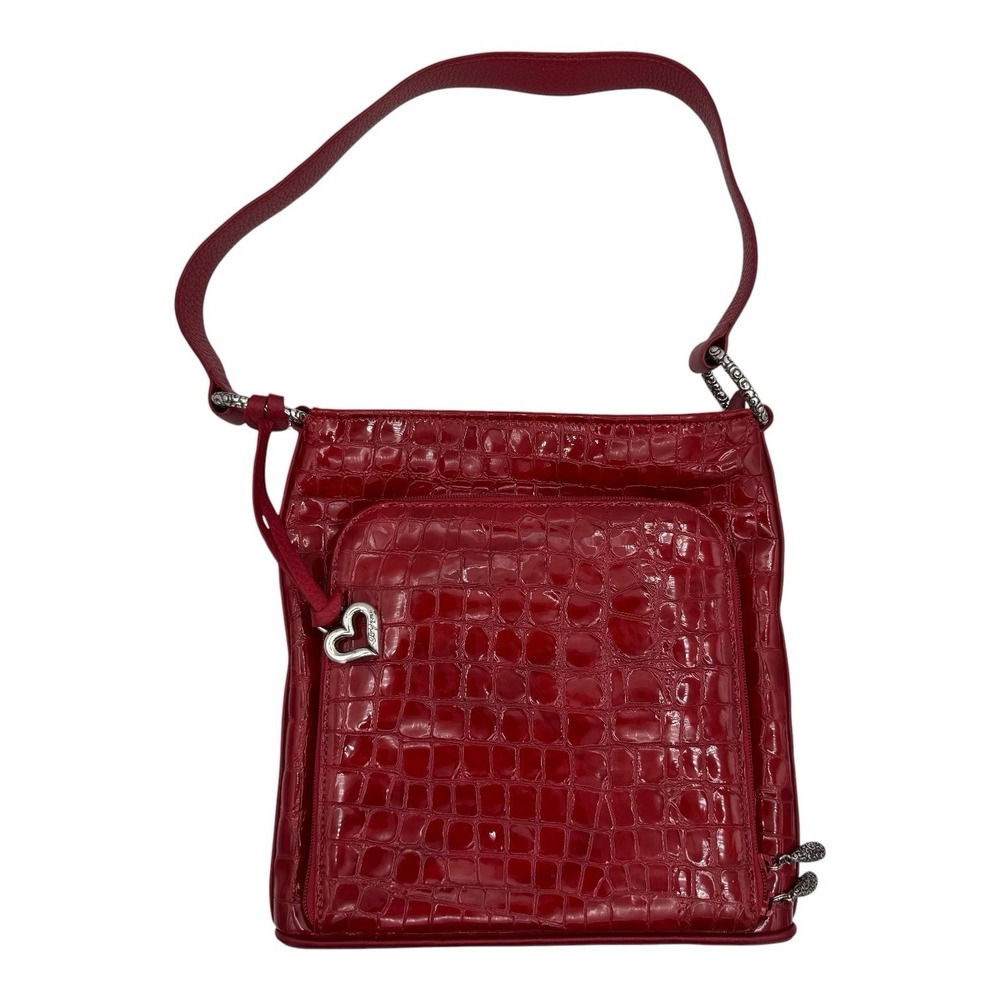 Brighton Glossy Red Croc-Embossed Crossbody with Heart Accent